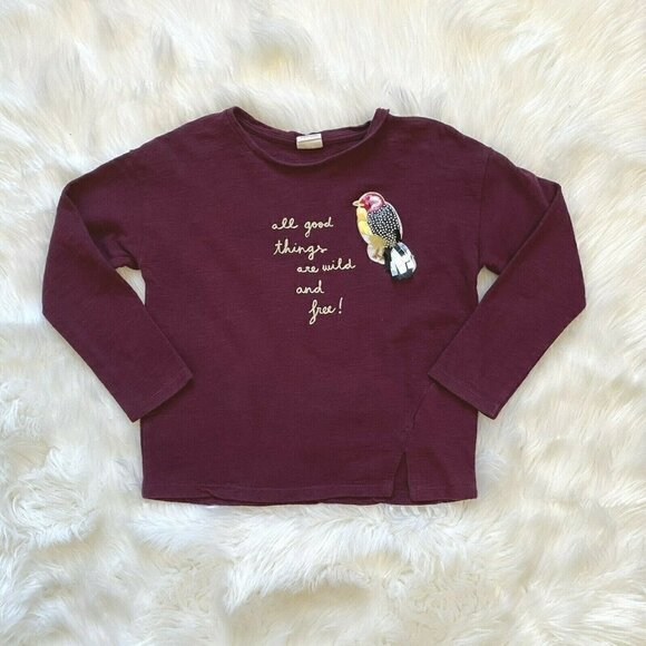 Zara Kids Woodpecker Shirt All Good Things Are Wild & Free Girls Size 9 - Picture 2 of 6